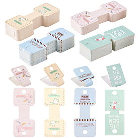 4 Styles Paper Hair Ties Display Cards, Rectangle with Pattern
