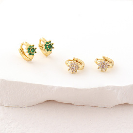 18k Gold Plated Gemstone Flower Earrings - Simple and Elegant Ear Jewelry