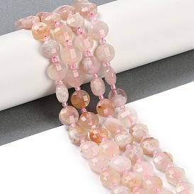 Natural Cherry Blossom Agate Beads Strands, Faceted, Flat Round, with Seed Beads