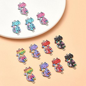 12Pcs 6 Colors Alloy Enamel Connector Charms, Cat with Flower Pattern