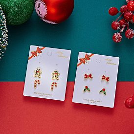 2 Pairs 2 Styles Christmas Alloy Enamel & Rhinestone Stud Earrings, Mixed Shapes