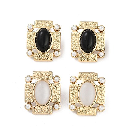 Ионное покрытие (ip) 304 прямоугольные серьги-гвоздики из нержавеющей стали, со стеклом и пластиком под перламутр, реальный 18 k позолоченный