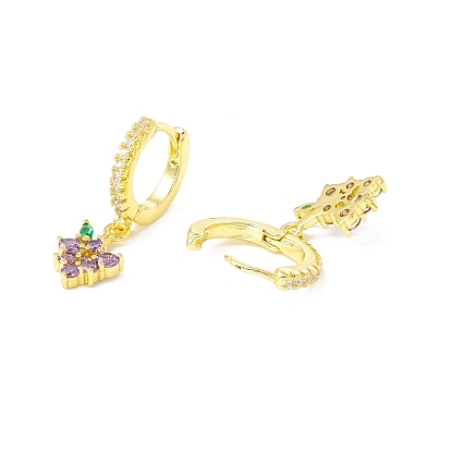 Cubic Zirconia Grape Dangle Hoop Earrings, Real 18K Gold Plated Brass Drop Earrings, Lead Free & Cadmium Free