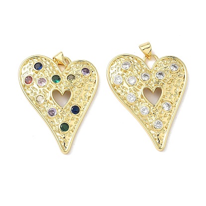 Латунные микро проложить кубического циркония подвески, сердце прелести, без свинца и без кадмия, долговечный, реальный 18 k позолоченный, стойки покрытие