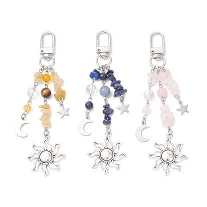 3 шт 3 стили подвески из натуральных и синтетических драгоценных камней, солнце и луна и звезда, с 304 прелестей из нержавеющей стали, Подвески из сплава и поворотные застежки