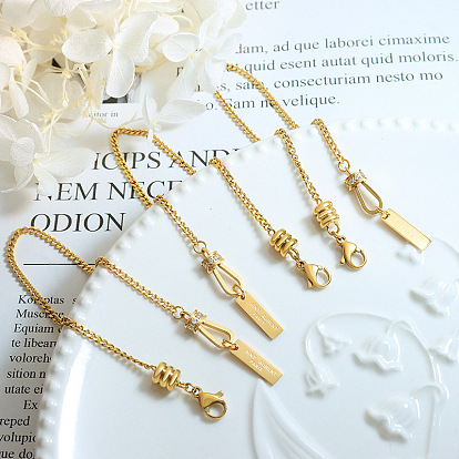 Chic Geometric Letter Chain Bracelet with Zirconia for Women - Minimalist Titanium Steel Jewelry