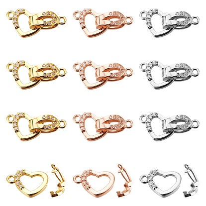 Brass Micro Pave Cubic Zirconia Fold Over Clasps, Heart