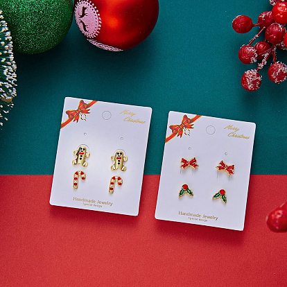 2 Pairs 2 Styles Christmas Alloy Enamel & Rhinestone Stud Earrings, Mixed Shapes