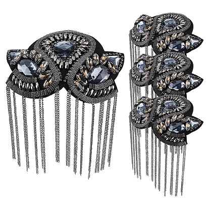 4 piezas de borlas de fieltro, diamantes de imitación y cadena de hierro para charreteras, insignias de hombro, con broche, flor