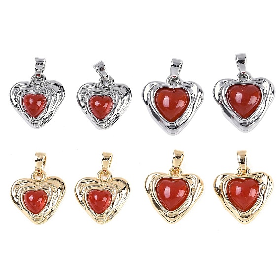 Подвески в виде сердца из натурального сердолика (окрашенного и нагретого), с латунной
