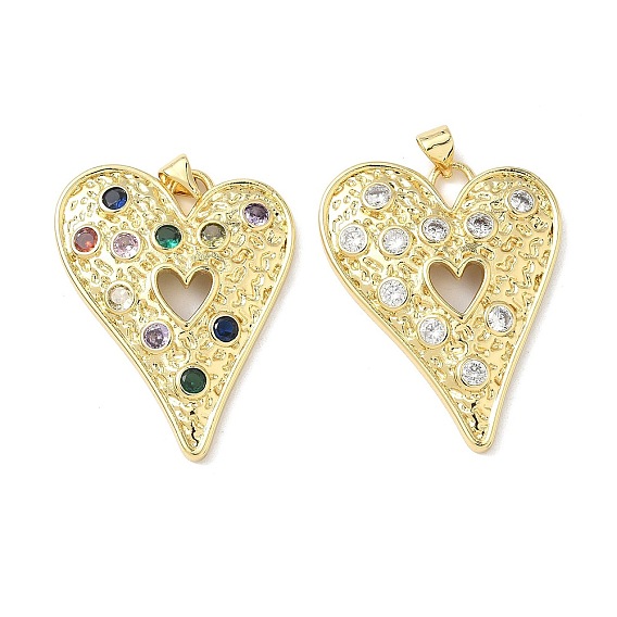 Латунные микро проложить кубического циркония подвески, сердце прелести, без свинца и без кадмия, долговечный, реальный 18 k позолоченный, стойки покрытие