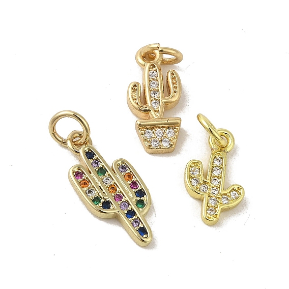 Подвески из настоящей 18k-позолоченной латуни с фианитами, без кадмия, без никеля и без свинца, с прыжковых колец, кактус