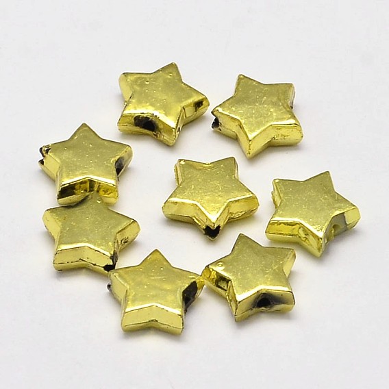Metallic Plated Star Acrylic Beads, 11x11x4mm, Hole: 1mm, about 2050pcs/500g