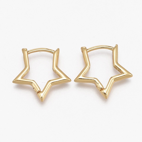 Brass Huggie Hoop Earrings, Long-Lasting Plated, Star