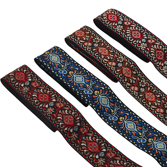 4 пучки 4 цвета плоская этническая поликоттоновая лента с вышитыми цветами, для упаковки подарков, партийные украшения