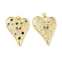 Латунные микро проложить кубического циркония подвески, сердце прелести, без свинца и без кадмия, долговечный, реальный 18 k позолоченный, стойки покрытие