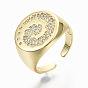Brass Micro Pave Clear Cubic Zirconia Cuff Rings, Open Rings, Wide Band Rings, Cadmium Free & Nickel Free & Lead Free, Flat Round with Vorte