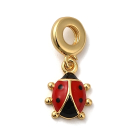 Brass Enamel European Dangle Charms, Large Hole Pendants, Lead Free & Cadmium Free, Long-Lasting Plated, Ladybug Charm