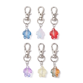 Sea Turtle Transparent Glass Pendant Decoration, Alloy Swivel Lobster Claw Clasps Charms for Backpack Key Chain Ornaments