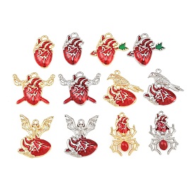 Rack Plating Alloy Enamel Pendants, Heart Charms, Cadmium Free & Nickel Free & Lead Free
