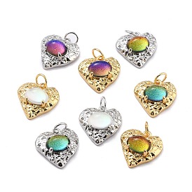 Eco-Friendly Brass Pendants, with Glass & Glitter Powder, with Jump Ring, Long-Lasting Plated, Heart