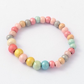 Children's Day Gift Dyed  Round Wood Beaded Kids Stretch Bracelets, 45mm