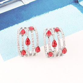 Sparkling Rhinestone C-shaped Earrings with Bold Cutouts and Hollow Design