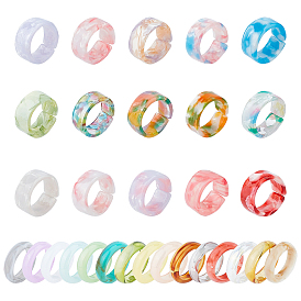 Resin Cuff Rings & Plain Band Rings Set, Mixed Style