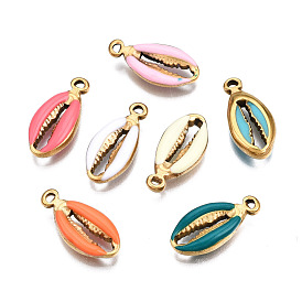 304 Stainless Steel Pendants, with Enamel, Spiral Shell, Golden