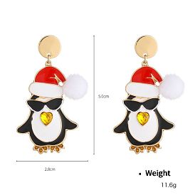 Рождественские серьги-гвоздики с эмалевым сплавом, со стразами, золотые, слева и справа