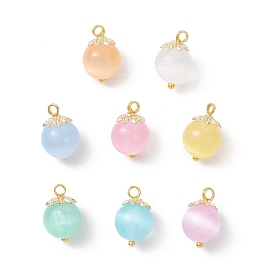 Круглые подвески из окрашенного натурального селенита, с медными петлями, золотые