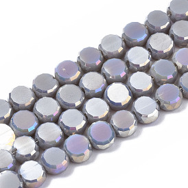 Electroplate Glass Beads Strands, AB Color Plated, Faceted, Flat Round