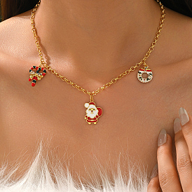 Латунные микрокристаллы кубического циркония с эмалью, рождественский венок, подвеска в виде леденца Санта-Клауса, ожерелье с нагрудником для женщин, красочный