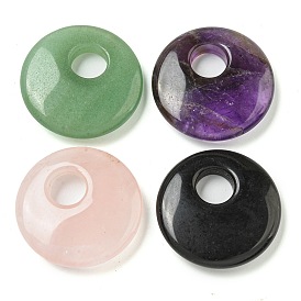 Natural Gemstone Pendants, Flat Round Charms