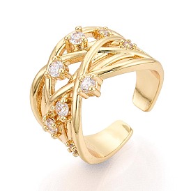 Открытые манжеты из латуни с микропаве и прозрачным фианитом, твист