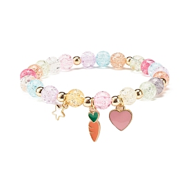 Candy Color Round Beaded Stretch Bracelet with Heart Star Carrot Charm for Women