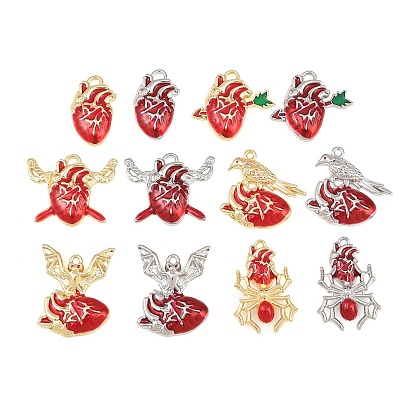 Rack Plating Alloy Enamel Pendants, Heart Charms, Cadmium Free & Nickel Free & Lead Free