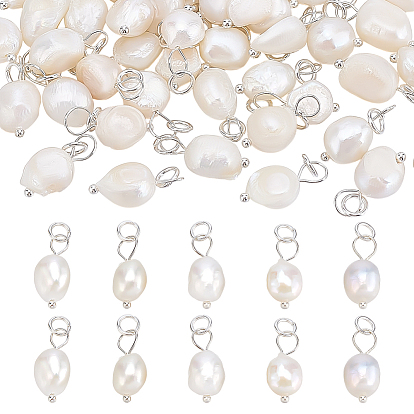 Подвески из натурального культивированного пресноводного жемчуга класса B, с 304 кольцами из нержавеющей стали, цветочный белый