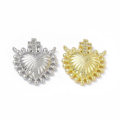 Реечное покрытие экологически чистая латунь кубический цирконий 2-петлевые подвески, долговечный, без свинца и без кадмия, священное сердце с крестиком