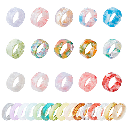 Resin Cuff Rings & Plain Band Rings Set, Mixed Style
