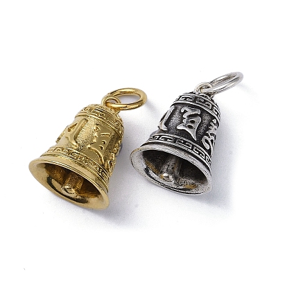 Ion Plating(IP) 304 Stainless Steel Pendants, with Jump Ring, Bell with Ohm/Aum Charm