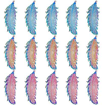 201 из нержавеющей стали филигранные подвески, гравированные металлические украшения, перо