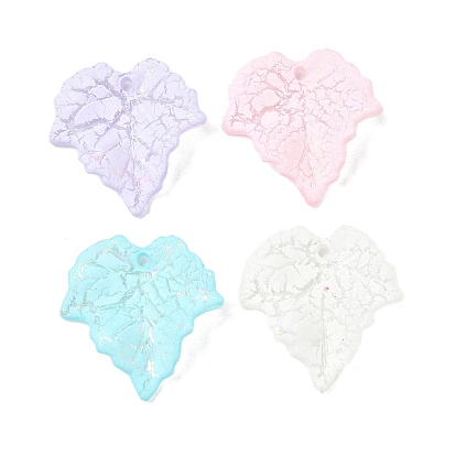 Baking Paint Acrylic Pendants, UV Plating, Leaf with Cracks Charms