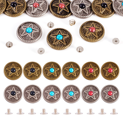 12 шт. 6 Цвета: цинковый сплав и синтетическая бирюза, 1-луночное, плоско-круглые