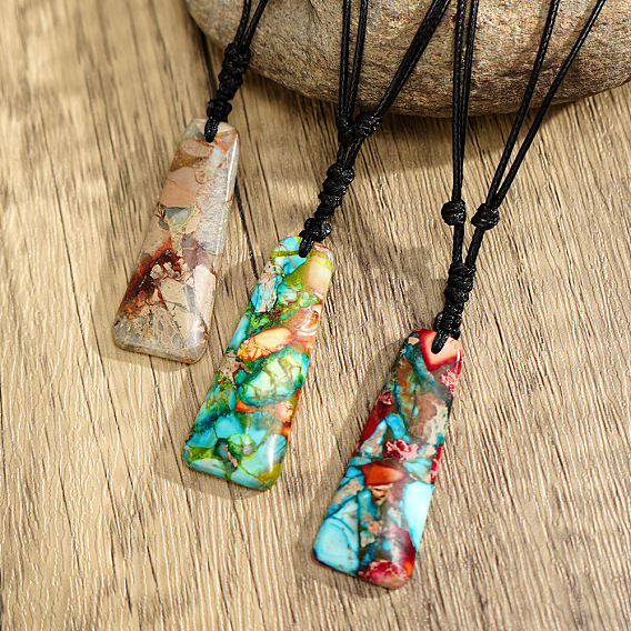 Ожерелья с подвесками в форме трапеции из натуральной императорской яшмы, окрашенной в богемном стиле, регулируемые шнуровые ожерелья для женщин