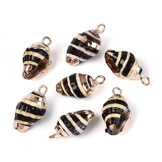 Подвески из натуральных ракушек с гальваническим покрытием, подвески в форме ракушек, с латунной фурнитурой , золотые