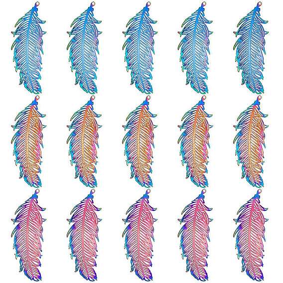 201 из нержавеющей стали филигранные подвески, гравированные металлические украшения, перо