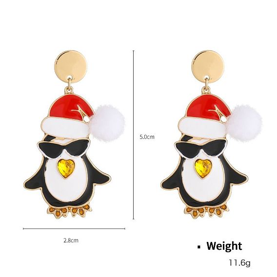 Рождественские серьги-гвоздики с эмалевым сплавом, со стразами, золотые, слева и справа