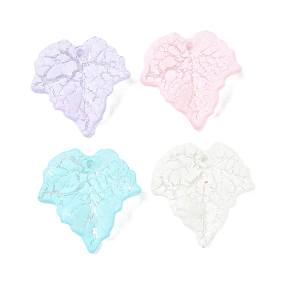 Baking Paint Acrylic Pendants, UV Plating, Leaf with Cracks Charms