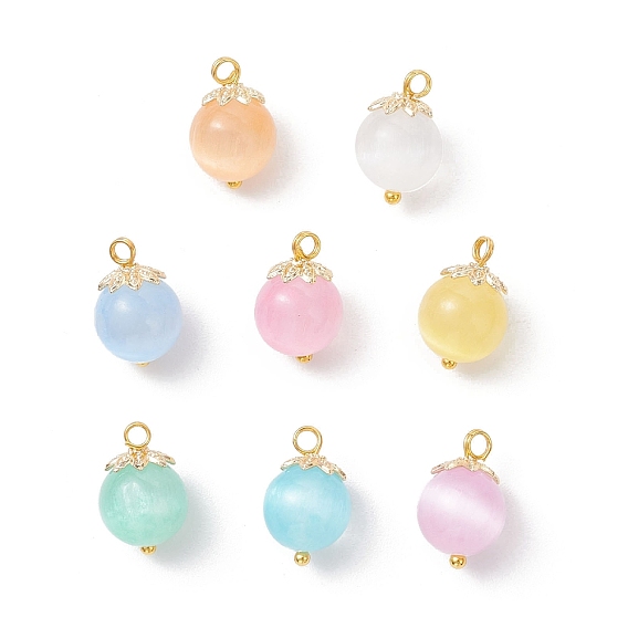 Круглые подвески из окрашенного натурального селенита, с медными петлями, золотые